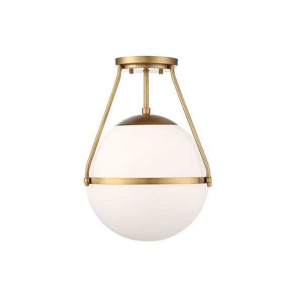 Nicollet Natural Brass One-Light Semi Flush Mount with White Opal Glass | Bellacor