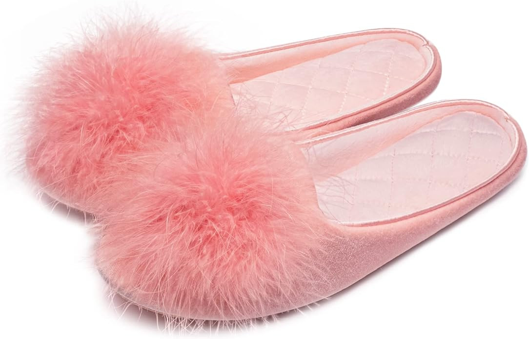 GRITHEIM Women's Fuzzy Pom Pom Velvet Memory Foam House Slippers Ladies Cozy Chenille Knit Bedroo... | Amazon (US)