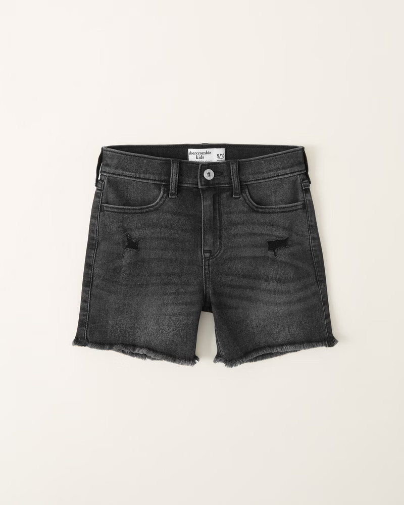 abercrombie kids girls high rise denim bike shorts in black ripped wash - size 5/6 | Abercrombie & Fitch (US)