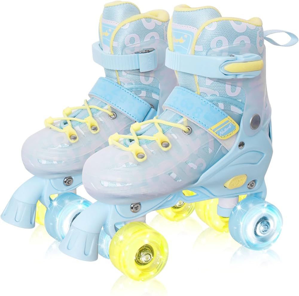 Nattork Kids Roller Skates, 4 Size Adjustable, All 8 Light up Wheels Roller Skates for Girls Boys... | Amazon (US)