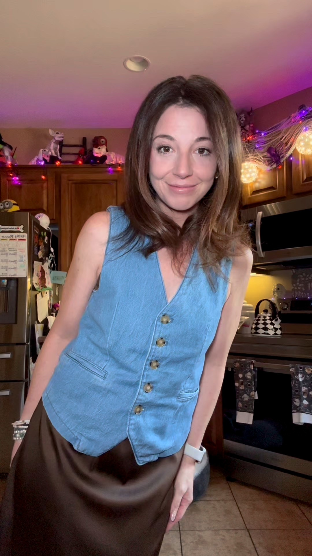 Outfit of the Day. Brown Midi Slip Dress. Denim Vest. Fall Fashion. Fall Outfit.

#LTKSeasonal #LTKStyleTip #LTKOver40