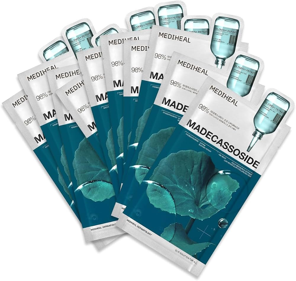 Mediheal Madecassoside Essential Sheet Mask Blemish Repair 10 pcs. 98% Purity Madecassoside & Hya... | Amazon (US)
