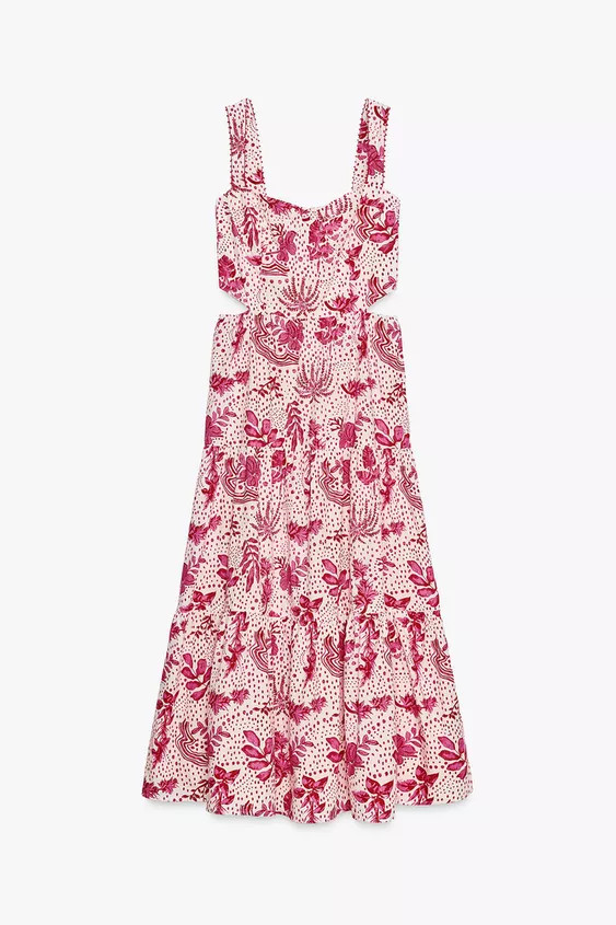 PRINTED CUT OUT MIDI DRESS | Zara US