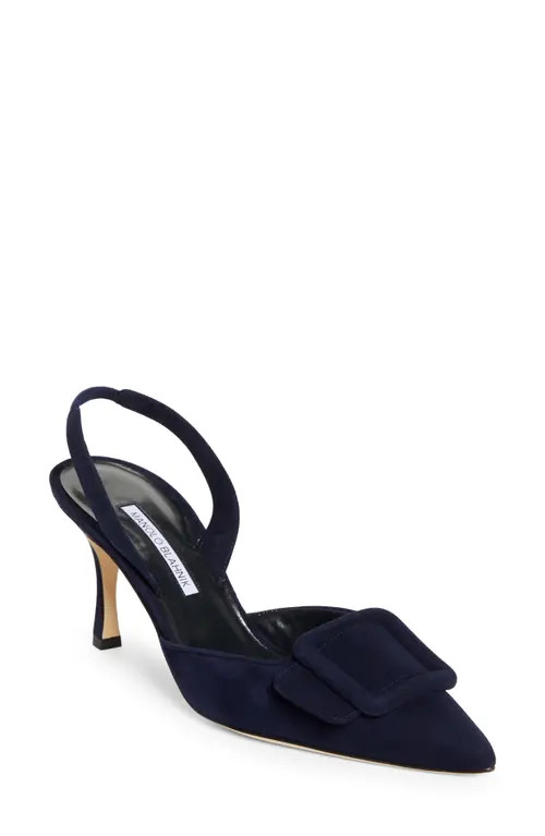 Manolo Blahnik Maysli Pointed Toe Slingback Pump in Navy4116 at Nordstrom, Size 6.5Us | Nordstrom