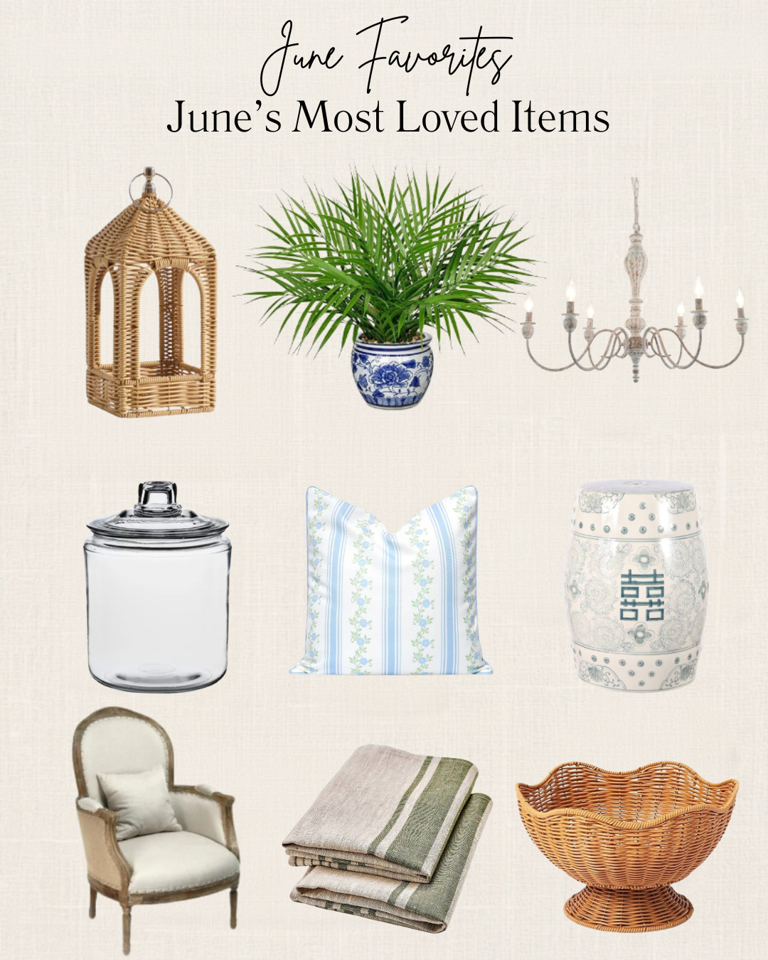 These are the home finds I kept coming back to all month! From charming wicker accents to timeless blue & white pieces, every item brings that relaxed French country feel inspired by homes in the South of France.
Whether you're refreshing a shelf, styling a coffee table, or adding a few collected touches throughout your home, these pieces make it easy to create a cozy, curated French country look without a full room makeover.

Which one is your favorite?

#LTKHome #LTKStyle #FrenchCountry #FrenchCountryDecor #EuropeanHome #TraditionalHome #CollectedHome #BlueAndWhiteDecor #HomeDecorFinds #AmazonHome #CozyHome #ClassicInteriors #TimelessStyle #HomeStyling #JuneFavorites #DecorInspiration #SouthernFranceStyle #OccitanieInspired #NeutralHome #AffordableHomeDecor 

 
