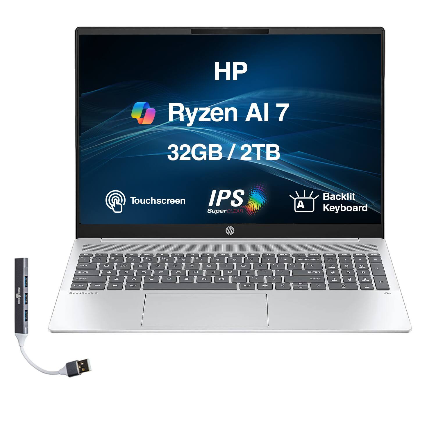 HP - Upgraded - OmniBook 5 Laptop 16.0 WUXGA (AMD Ryzen AI 7 350, 32GB LPDDR5X, 2TB PCIe SSD, Win 11 Pro) w/USB Hub - Glacier Silver | Best Buy U.S.