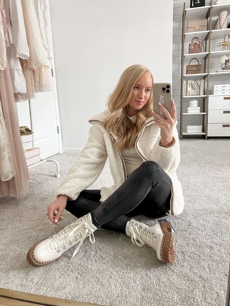 Neutral Sherpa jacket from Target for under $50! Pair it with these faux leather Spanx leggings to complete the look  

#LTKstyletip #LTKSeasonal #LTKunder100