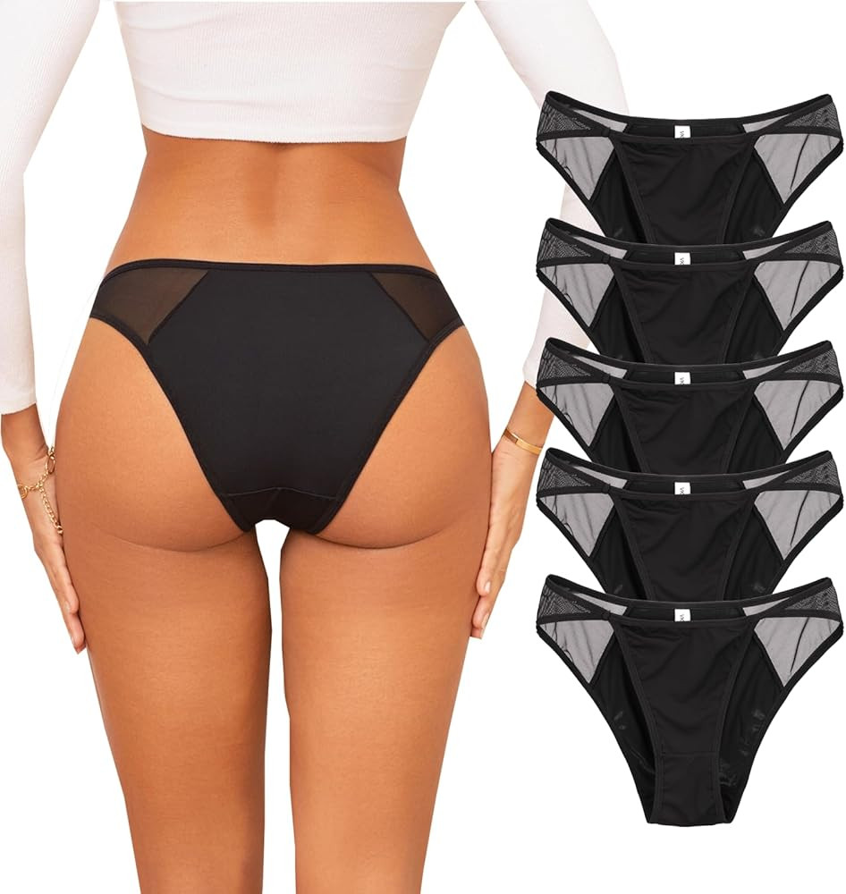 5 Pack Seamless Underwear for Women No Show Hipster Breathable Bikini Mesh splicing Invisibles Ch... | Amazon (US)