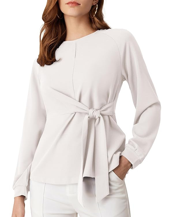 GRACE KARIN 2024 Women's Elegant Peplum Tops Tie Front Long Sleeve Shirts Dressy Casual Blouses W... | Amazon (US)