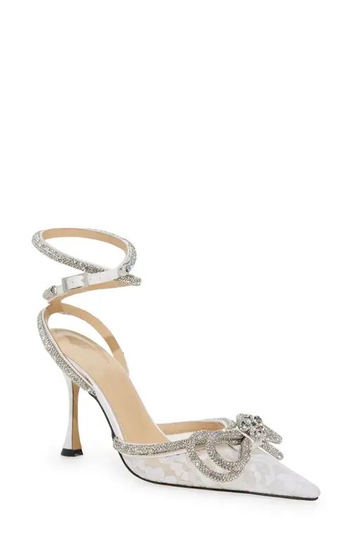 Mach & Mach Double Crystal Bow Pointed Toe Pump in White at Nordstrom, Size 9Us | Nordstrom