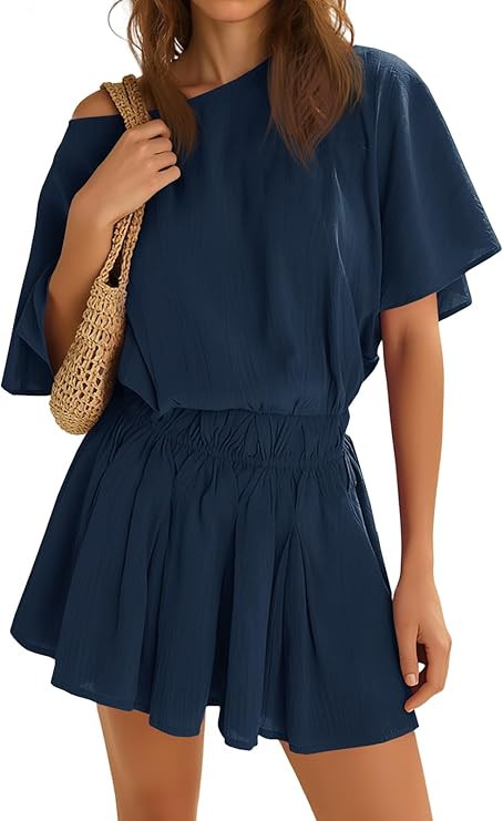 Yousify Womens Off the Shoulder Summer Dresses Short Batwing Sleeve Cinched Waist Mini Dress Casu... | Amazon (US)