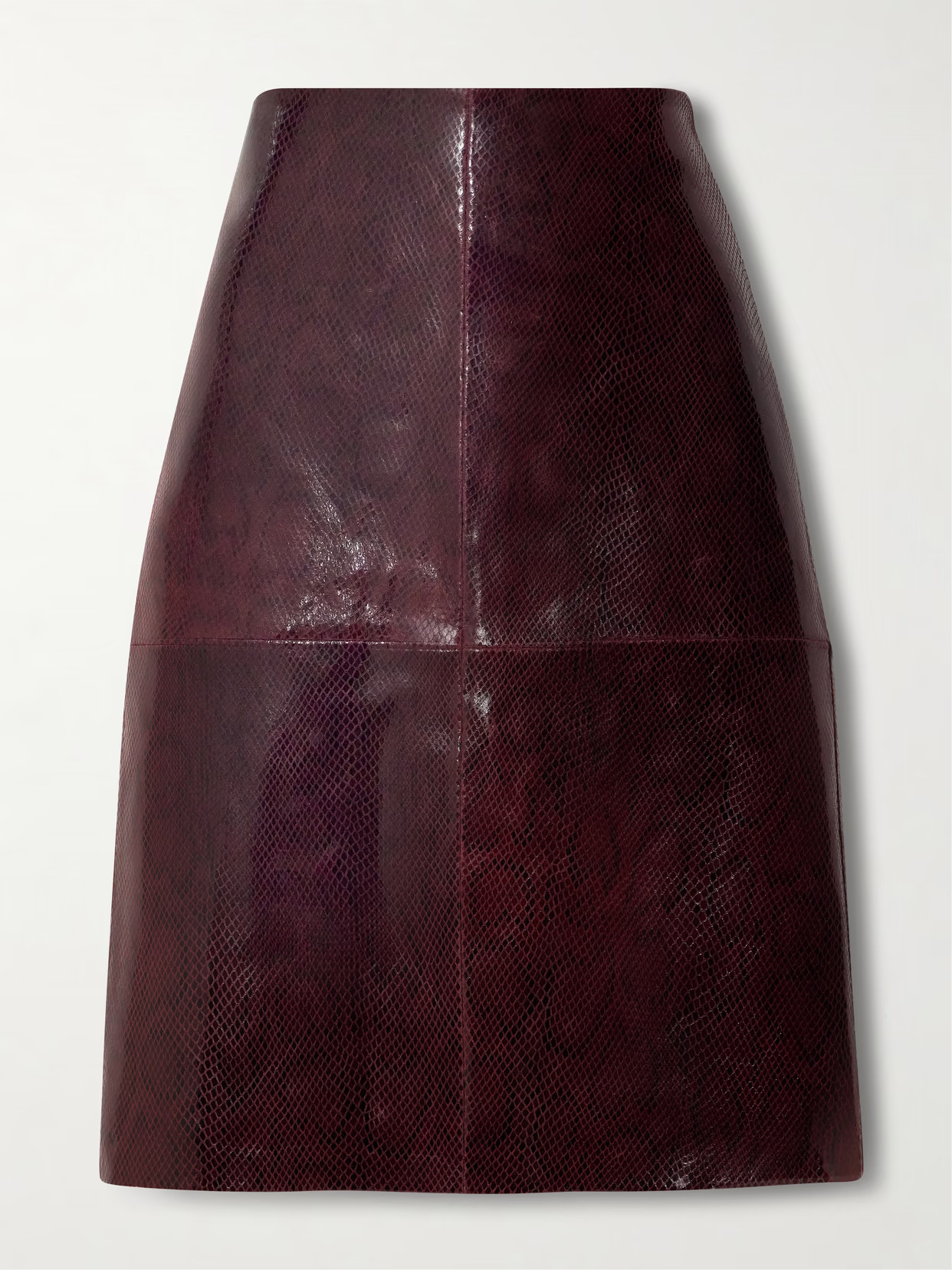 RÓHE - Paneled Snake-effect Patent-leather Midi Skirt - Burgundy | NET-A-PORTER (US)