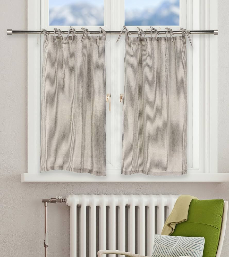 Gauze Kitchen Striped Curtain Ticking Stripe Cafe Short Linen Tier Curtains Half Window Light Fil... | Amazon (US)