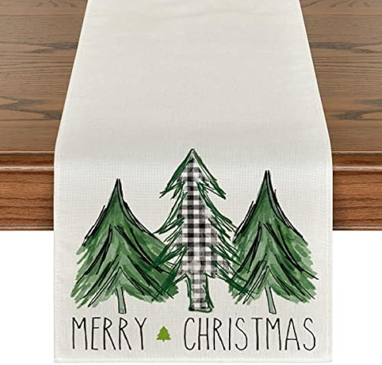 Artoid Mode Buffalo Plaid Merry Christmas Trees Table Runner, Seasonal Winter Xmas Holiday Kitche... | Amazon (US)