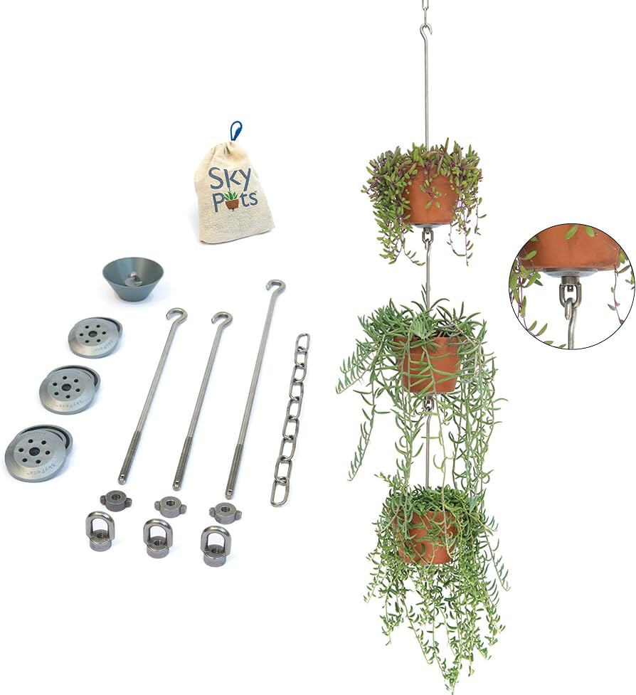 \u2014 Three Pack, Pot Hanger Kits + Accessories - Hang and Connect Your Clay Pots, Stainless Ste... | Amazon (US)