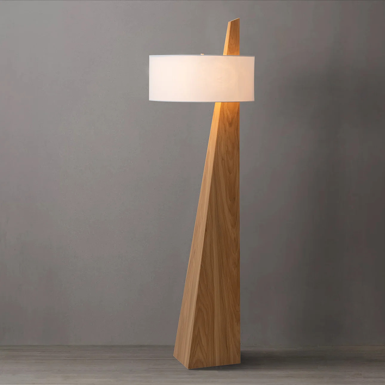 Obelisk Floor Lamp - 63", Natural Ash Wood Finish, White Cotton-Linen Shade | Wayfair North America