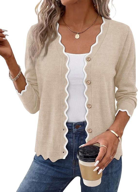 WIHOLL Cardigan Sweaters for Women Long Sleeve V Neck Knit Cardigans Shrugs | Amazon (US)
