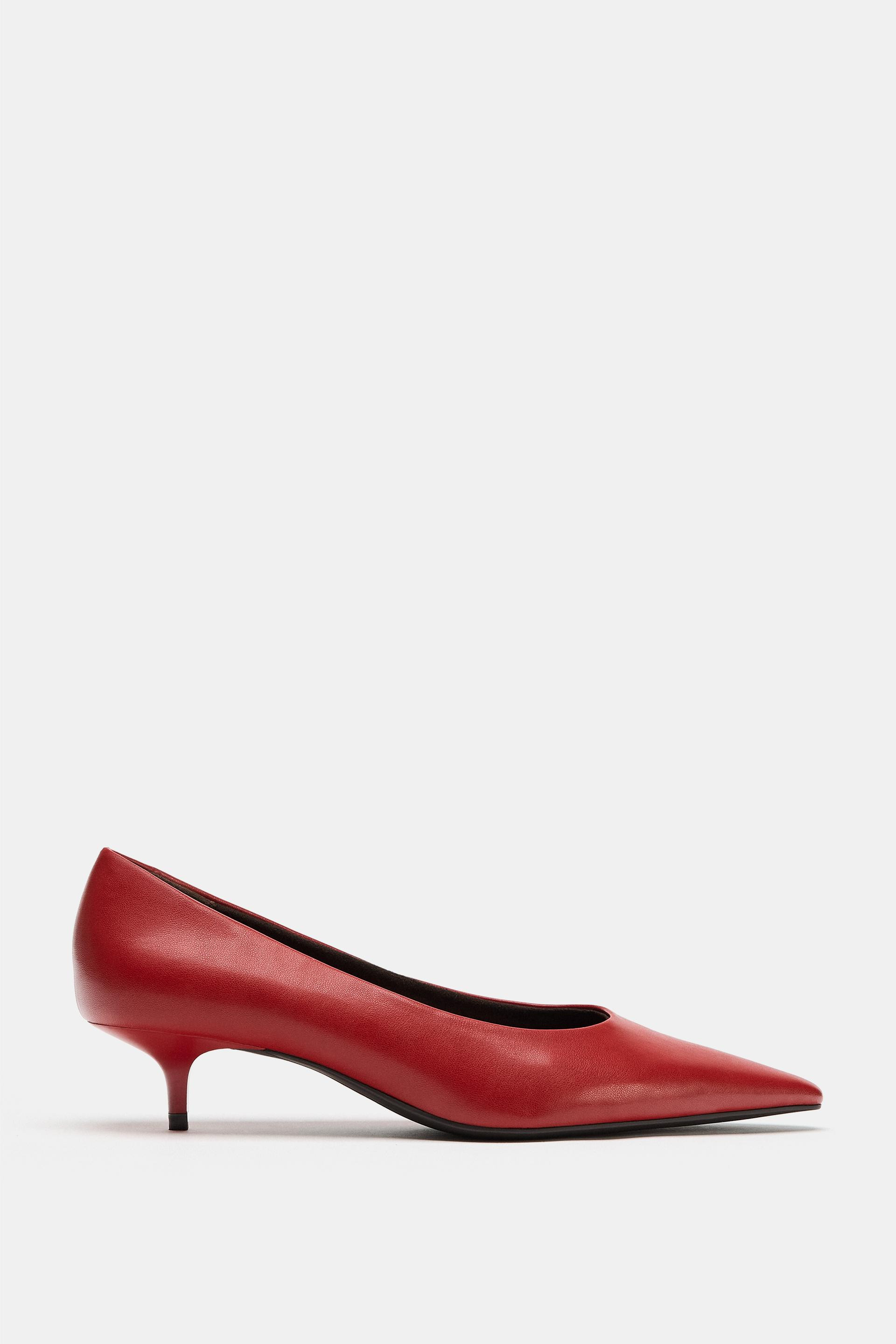 Zara - Pointed Kitten Heel Shoes - Red - 6½ - Woman | Zara US