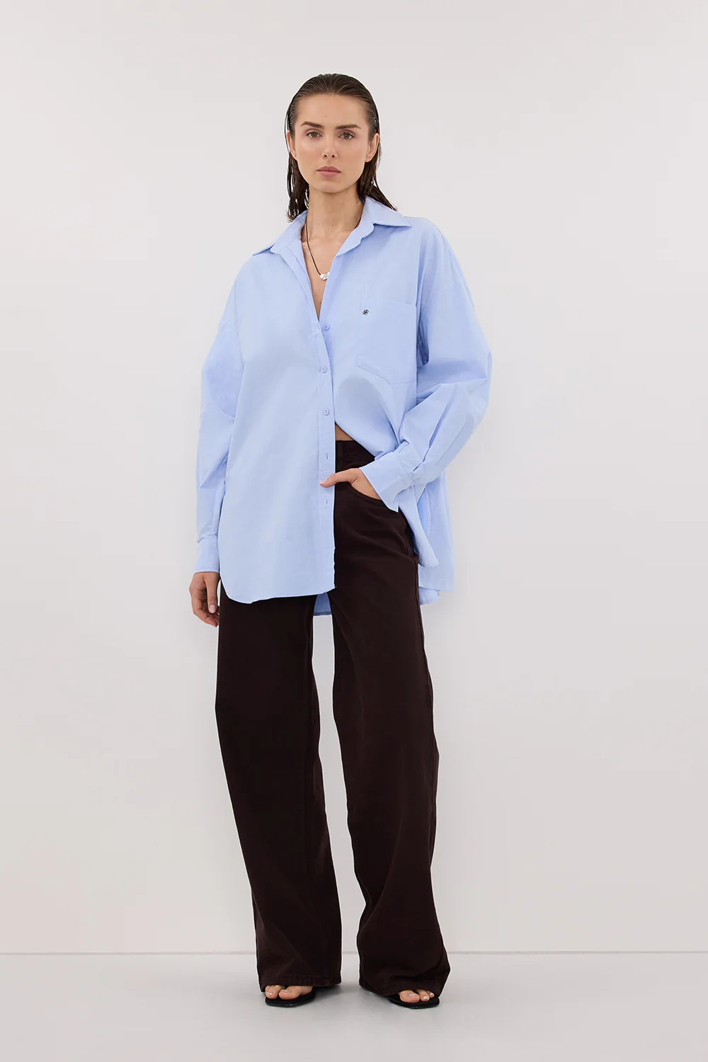 RHEA BLUE OVERSIZED COTTON SHIRT | DISSH