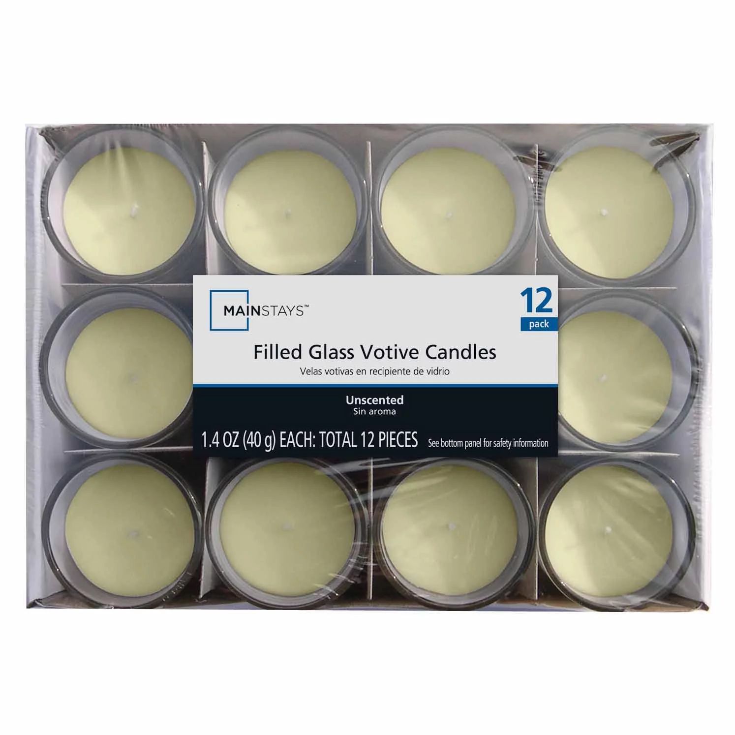 Mainstays Filled Glass Votive Unscented Candles Ivory, 12 pack | Walmart (US)