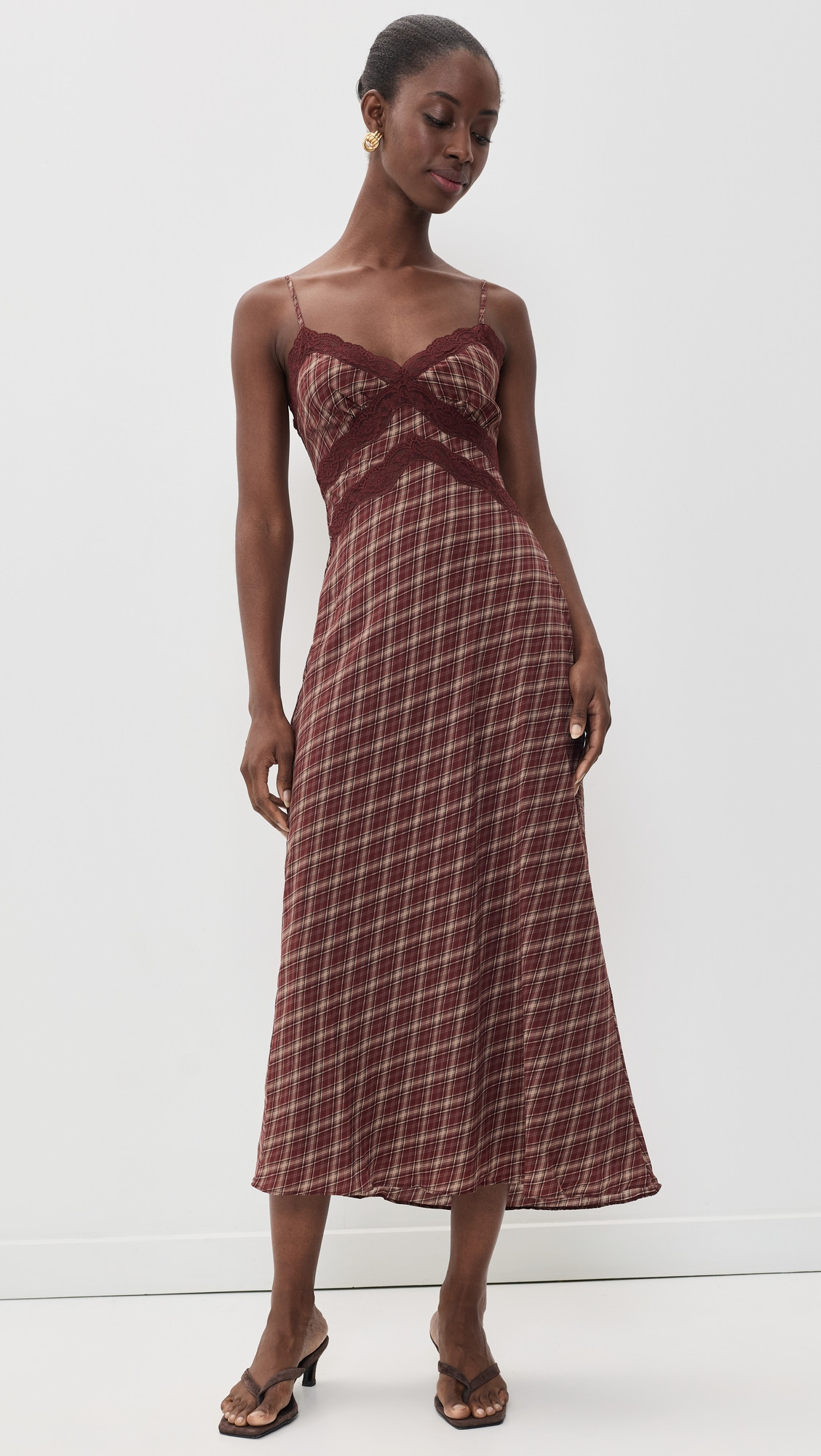 ASTR the Label Carin Dress Wine Plaid S | Shopbop
