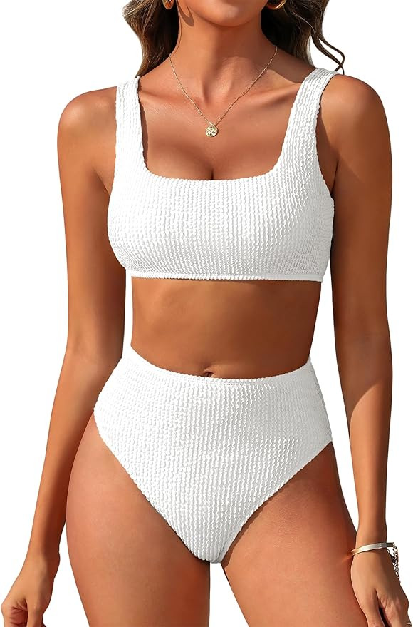 ANRABESS Women’ Two Piece Bikini Sets， High Waist Square Neck Swimsuits ，Ribbed Textured Co... | Amazon (US)