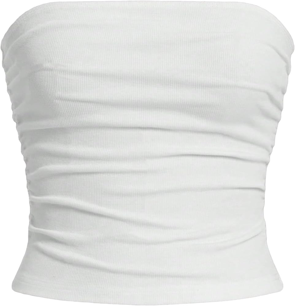SOLY HUX Women's Tube Tops Summer Casual Ruched Strapless Sleeveless Crop Top Sexy Bandeau Tops | Amazon (US)