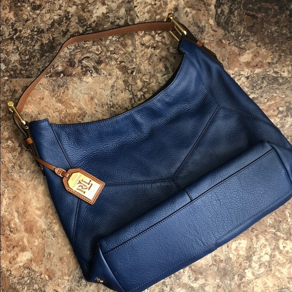 Large Ralph Lauren Blue Leather Hobo | Poshmark