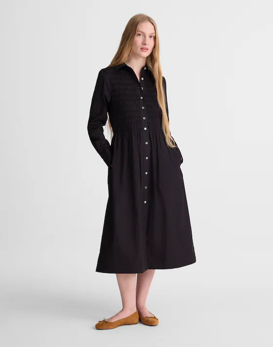 Smocked Midi Shirtdress in Poplin | Madewell