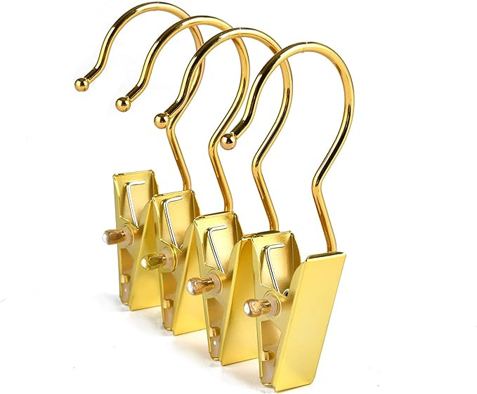 Amber Home 24 PCS Gold Metal Clips with Hooks, Boot Hangers for Closet, Clothes Pins, Portable Ho... | Amazon (US)