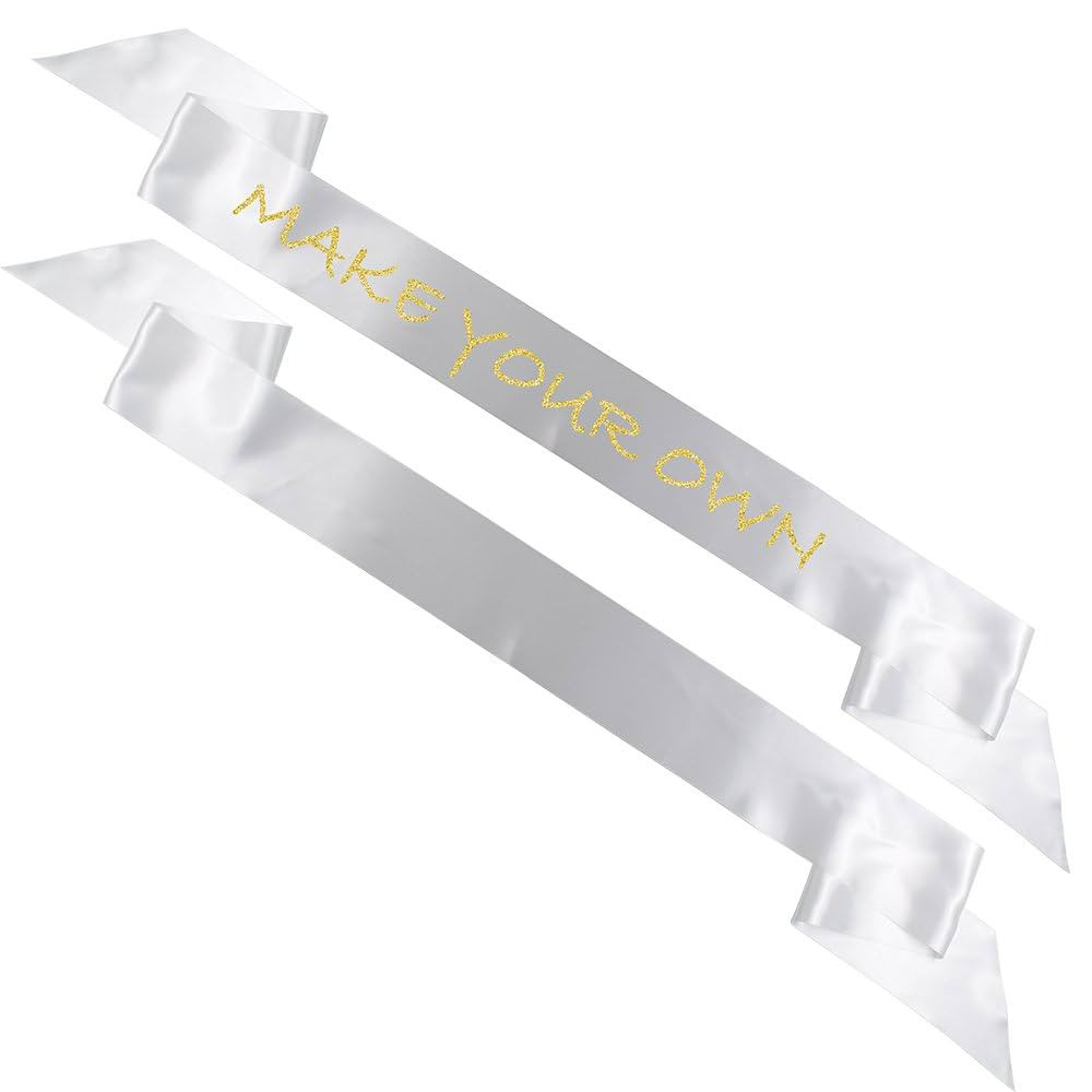 TREORSI Blank Satin Sash, Plain Sash, Party Decorations, Make Your Own Sash (2 Pack, White) | Amazon (US)
