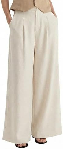 Arach&Cloz Women's Linen Blend Wide Leg Pants Fall Business Casual Trousers | Breathable linen Bl... | Amazon (US)