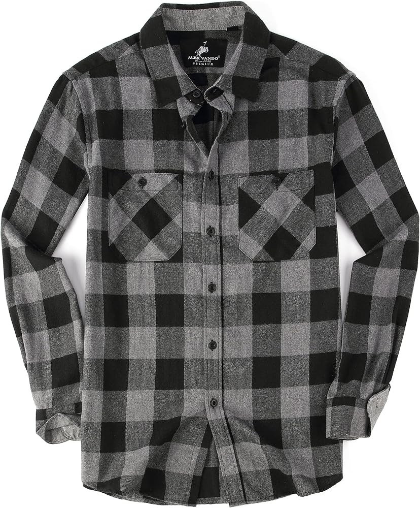 Alex Vando Mens Button Down Shirts Regular Fit Long Sleeve Casual Plaid Flannel Shirt | Amazon (US)
