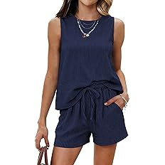 Ekouaer Two Piece Shorts Set for Women Summer Lounge Set Casual Sleeveless Tank Top 2026 Matching... | Amazon (US)