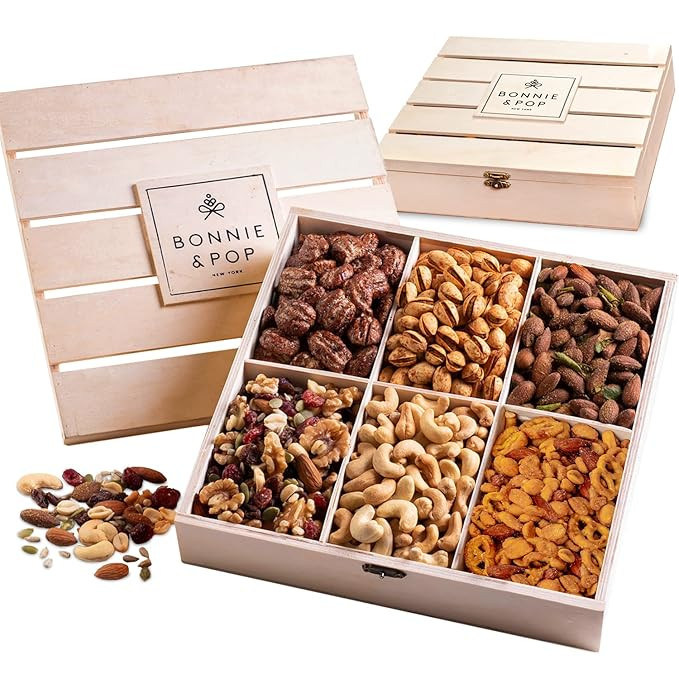 Nut Gift Basket, in Reusable Wooden Crate, Healthy Gift Option, Gourmet Snack Food Box, with Uniq... | Amazon (US)