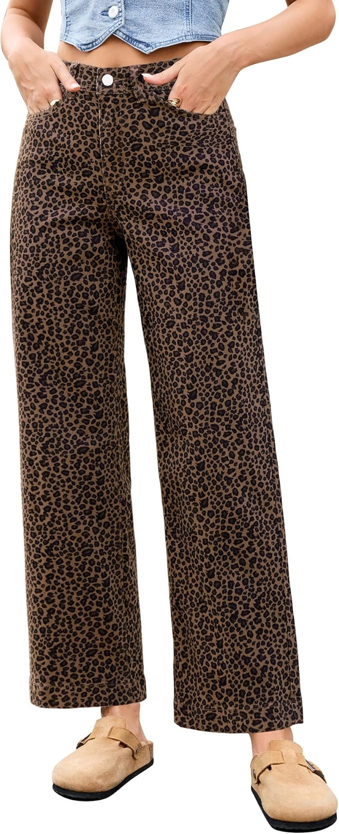 LookbookStore Leopard Print Jeans High Waisted Stretchy Jeans for Women Winter Clothes for Women ... | Amazon (US)