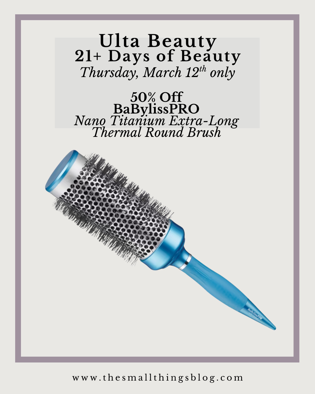  

 

One of my favorite events happens only twice a year, and it’s on now! Shop Ulta Beauty’s “21 Days of Beauty Event” from March 6th to 26th. During these four weeks, get 50% off daily and weekly beauty steals. Be sure to check back each day to see what is on sale. 
 

 
