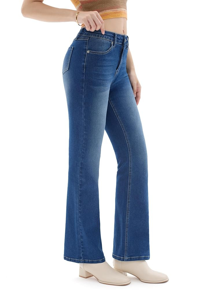 Petite Women's 24"/26"/28"/30" Stretch Flare Jeans High Waisted Curvy Bootcut Denim Pants | Amazon (US)
