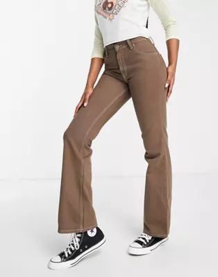 ASOS DESIGN mid rise puddle flared pants in chocolate brown | ASOS (Global)