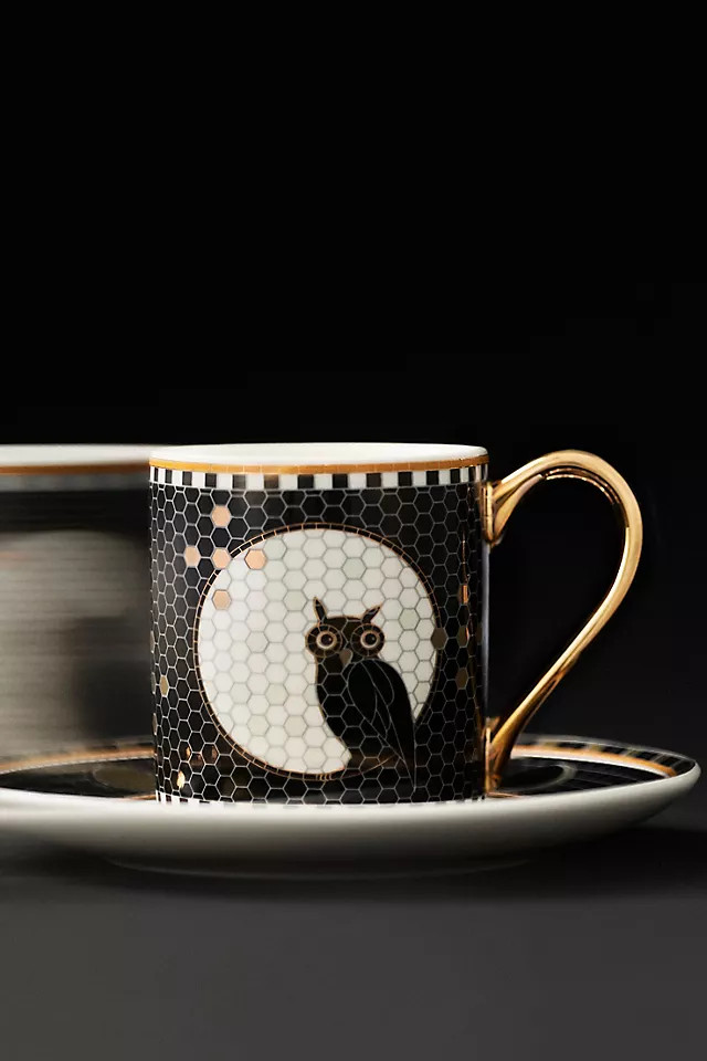 Bistro Tile Stoneware 24k Gold Accent Halloween Espresso Cup | Anthropologie (US)