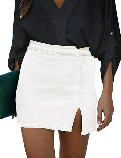 luvamia Jean Skirt for Women with Slit High Wasited Bodycon Stretch Pencil Mini Short Denim Skirt... | Amazon (US)