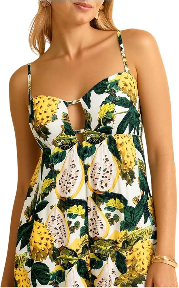 SweatyRocks Women's Tropical Print Spaghetti Strap Romper Summer Sleeveless Shirred Shorts Jumpsu... | Amazon (US)