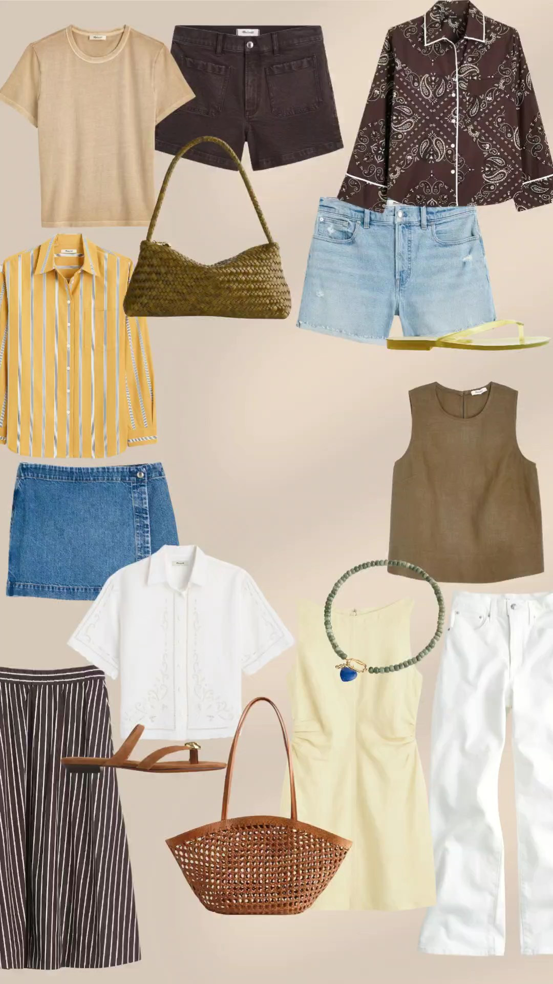 Madewell spring summer faves. Style inspiration. Linen top. Wide leg cropped denim. Jelly sandals. Brown shorts. Paisley shirt. Tee. Basics. Wardrobe staples. Skort. Midi skirt 

#LTKxMadewell #LTKSeasonal #LTKSaleAlert