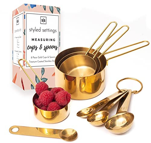 Modern Stainless Steel Measuring Cups and Spoons Set, Gold - Stackable, Stylish, Sturdy Metal Measur | Amazon (US)