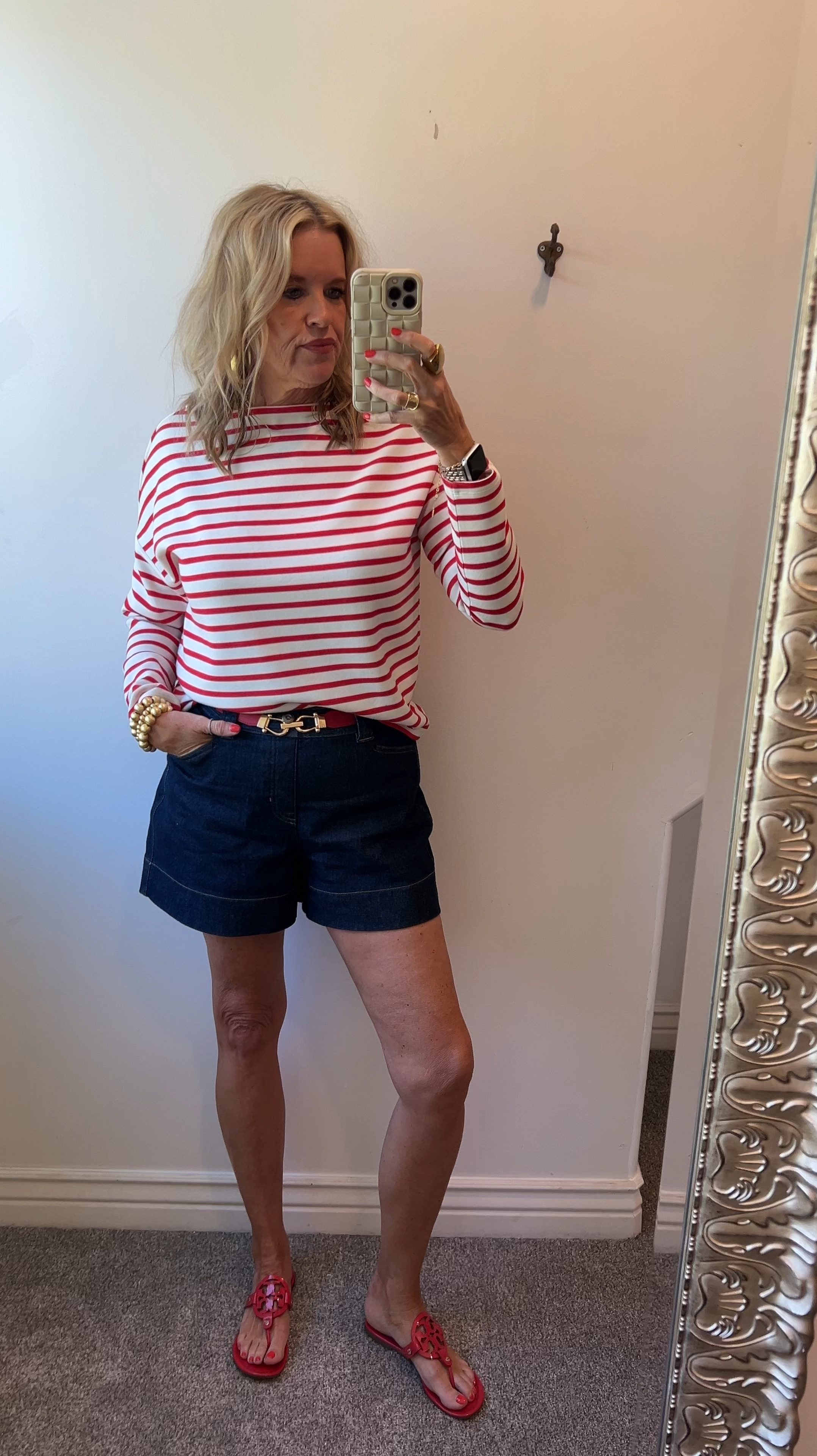 🚨Spanx  40% off Sale 

Early Summer Sale 
Some of there best sellers NoW on SALE

These denim trouser shorts are 40% off
Fit true to size  I am wearing a med 

Air essential boat neck long sleeve tee 
Not on sale, fits tts and comes in a couple of colors z

Lisi lurch gold bead bracelets 

Kendra Scott gold hoops 

Tory Hurch Miller sandals 

Amazon thin belt come in two pack 

#LTKSaleAlert #LTKTravel #LTKStyleTip