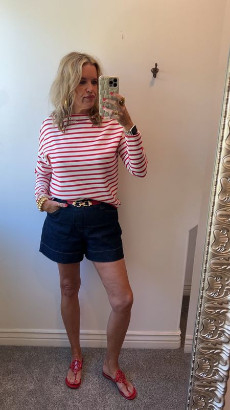 🚨Spanx  40% off Sale 

Early Summer Sale 
Some of there best sellers NoW on SALE

These denim trouser shorts are 40% off
Fit true to size  I am wearing a med 

Air essential boat neck long sleeve tee 
Not on sale, fits tts and comes in a couple of colors z

Lisi lurch gold bead bracelets 

Kendra Scott gold hoops 

Tory Hurch Miller sandals 

Amazon thin belt come in two pack 



#LTKTravel #LTKStyleTip #LTKSaleAlert