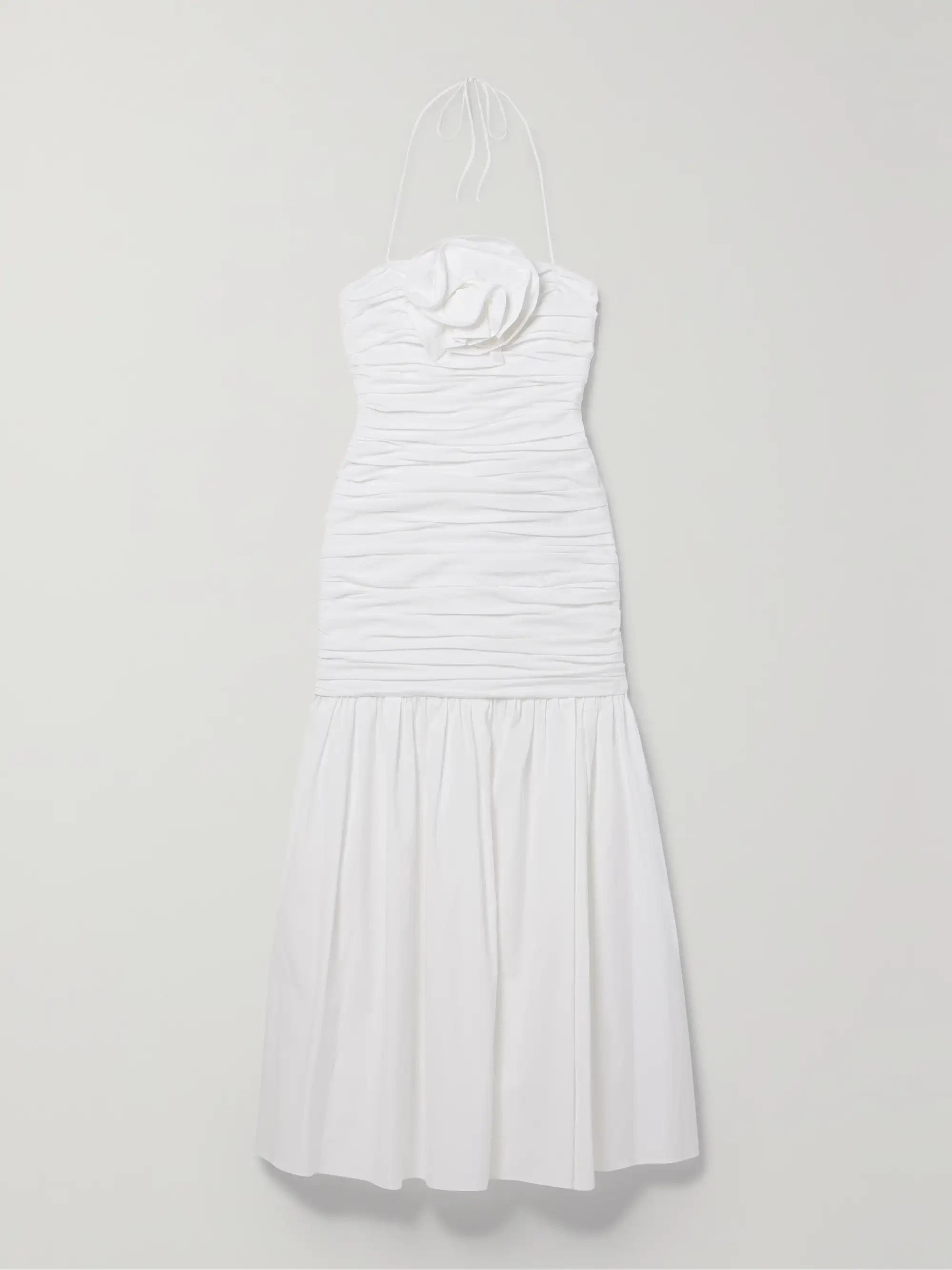 Ruched appliquéd cotton-blend poplin midi dress | NET-A-PORTER (US)