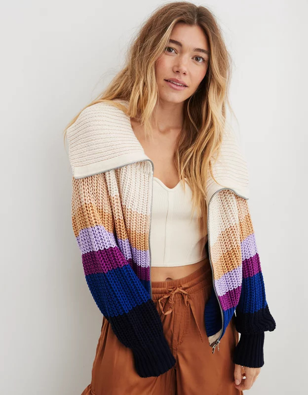 Aerie Double Zip Cardigan | American Eagle Outfitters (US & CA)