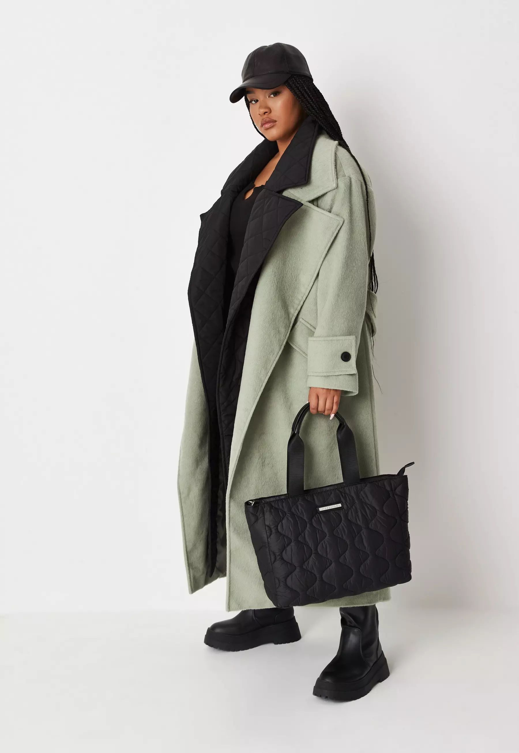 Missguided - Plus Size Sage Quilt Lining Detail Belted Trench Coat | Missguided (US & CA)