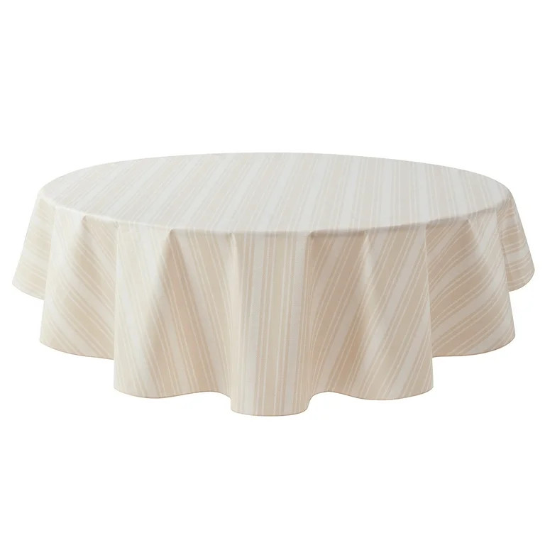 Mainstays Striped Beige PEVA Tablecloth 70" Round | Walmart (US)